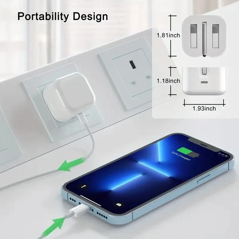 Foldable 20W USB-C charger powering an iPhone